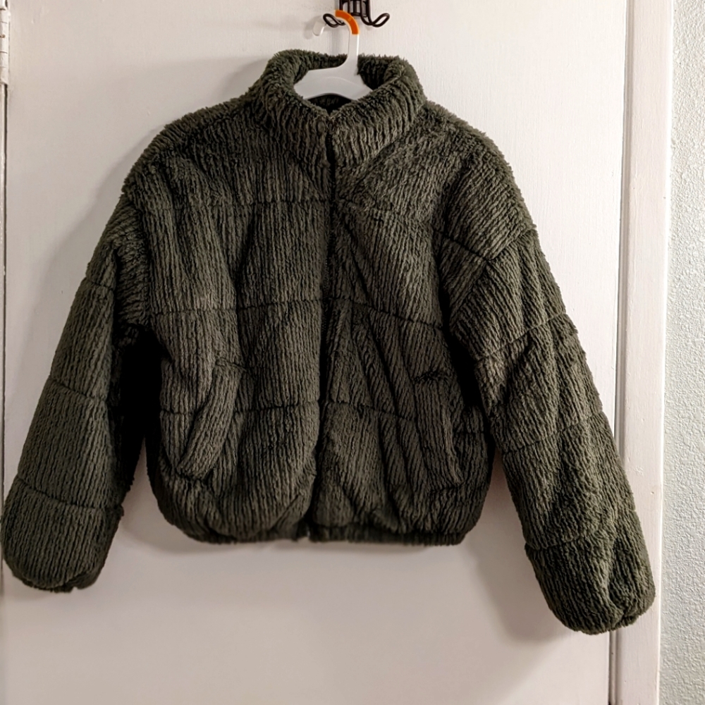 Fuzzy olive green coat